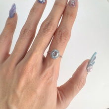 Load image into Gallery viewer, 6 x 8 mm. Oval Cut Sky Blue Brazilian Topaz with Cz Halo Ring