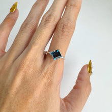 Load image into Gallery viewer, 7 mm. Square Cut London Blue Brazilian Topaz with Cz Accents Ring