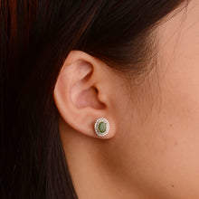 Load image into Gallery viewer, 4 x 6 mm. Oval Cut Green Zambian Emerald with Cz Halo Earrings