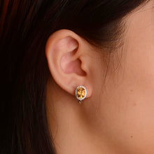 Load image into Gallery viewer, 6 x 8 mm. Oval Cut Yellow Brazilian Citrine with Cz Halo Earrings