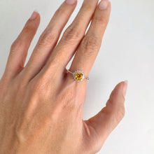 Load image into Gallery viewer, 6 mm. Round Cut Yellow Brazilian Citrine with Cz Accents Ring