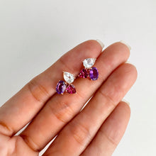 Load image into Gallery viewer, 5 x 7 mm. Oval Cut Purple Brazilian Amethyst and Topaz Cluster Earrings (Blemished)