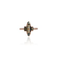 Load image into Gallery viewer, Handmade 5 x 9 mm. Baguette Cut Green Brazilian Tourmaline and Sapphire Cluster Ring