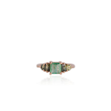 Load image into Gallery viewer, Handmade 6 mm. Square Cut Green Brazilian and Sapphire Cluster Ring