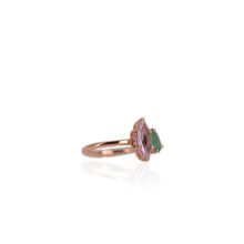 Load image into Gallery viewer, Handmade 5 x 7 mm. Oval Cut Green Brazilian Emerald and Amethyst Ring