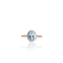 Load image into Gallery viewer, 6 x 8 mm. Oval Cut Sky Blue Brazilian Topaz with Cz Halo Ring