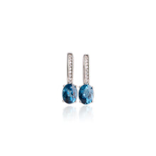Load image into Gallery viewer, 6 x 8 mm. Oval Cut London Blue Brazilian Topaz with Cz Accents Earrings