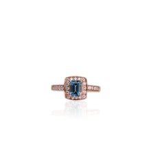 Load image into Gallery viewer, 5 x 7 mm. Octagon Cut London Blue Brazilian Topaz with Cz Halo Ring