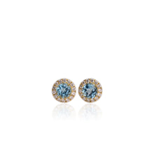 Load image into Gallery viewer, 8 mm. Round Cut Swiss Blue Brazilian Topaz with Cz Halo Earrings