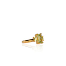 Load image into Gallery viewer, 5 x 8 mm. Octagon Cut Green Pakistani Peridot Trilogy Ring