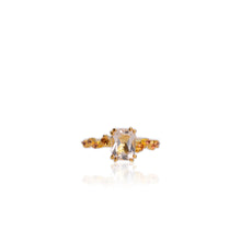 Load image into Gallery viewer, Handmade 7 x 9 mm. Cushion Cut White Brazilian Topaz with Sapphire Accents Ring