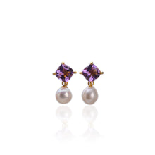 Load image into Gallery viewer, 9 x 10 mm. Freshwater Pearl and Amethyst Earrings