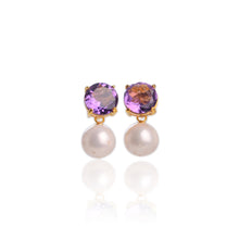 Load image into Gallery viewer, 9 mm. Freshwater Pearl and Amethyst Two-way Drop Earrings