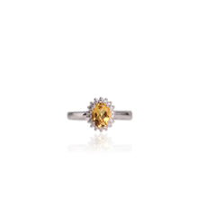 Load image into Gallery viewer, 6 x 8 mm. Oval Cut Yellow Brazilian Citrine with Cz Accents Ring