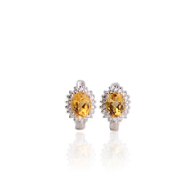 Load image into Gallery viewer, 6 x 8 mm. Oval Cut Yellow Brazilian Citrine with Cz Accents Earrings