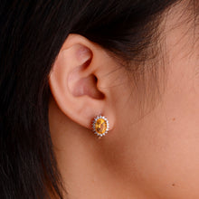 Load image into Gallery viewer, 6 x 8 mm. Oval Cut Yellow Brazilian Citrine with Cz Accents Earrings