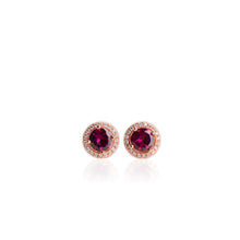 Load image into Gallery viewer, 6 mm. Round Cut Purple African Rhodolite Garnet with Cz Halo Earrings