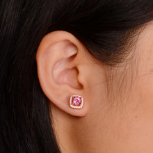 Load image into Gallery viewer, 6 mm. Round Cut Pink Brazilian Mystic Topaz with Cz Accents Earrings