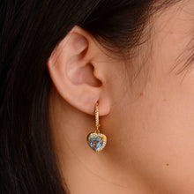 Load image into Gallery viewer, 8 mm. Heart Cut Sky Blue Brazilian Topaz with Cz Halo Drop Earrings