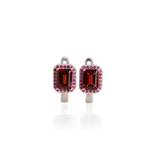 Load image into Gallery viewer, 6 x 8 mm. Octagon Cut Red African Garnet with Ruby Halo Earrings