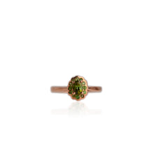 Load image into Gallery viewer, 4 x 6 mm. Oval Cut Green Brazilian Tourmaline with Tsavorite Garnet Accents Ring