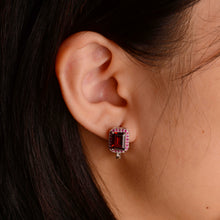 Load image into Gallery viewer, 6 x 8 mm. Octagon Cut Red African Garnet with Ruby Halo Earrings