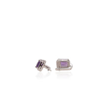 Load image into Gallery viewer, 8 x 10 mm. Octagon Cut Purple Uruguayan Amethyst with Cz Halo Earrings