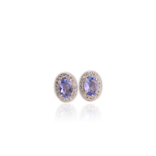 Load image into Gallery viewer, 4 x 6 mm. Oval Cut Blue Violet Tanzanite with Cz Halo Earrings