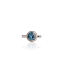 Load image into Gallery viewer, 8 mm. Round Cut London Blue Brazilian Topaz with Cz Halo Ring
