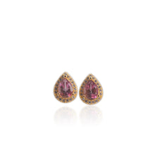 Load image into Gallery viewer, 6 x 8 mm. Pear Cut Pink Brazilian Mystic Topaz with Cz Halo Earrings