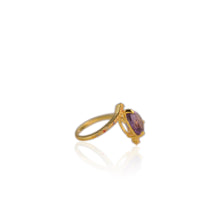 Load image into Gallery viewer, 8 x 12 mm. Pear Cut Purple Uruguayan Amethyst with Sapphire Accents Ring