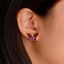 Load image into Gallery viewer, 5 x 10 mm. Marquise Cut Purple African Rhodolite Garnet & Amethyst Butterfly Earrings