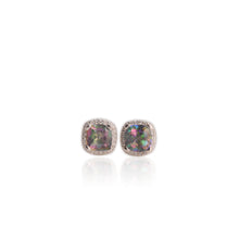 Load image into Gallery viewer, 7 mm. Cushion Cut Multi-coloured Brazilian Mystic Topaz with Cz Halo Earrings