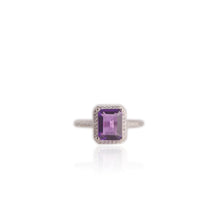 Load image into Gallery viewer, 7 x 9 mm. Octagon Cut Purple Brazilian Amethyst with Cz Halo Ring