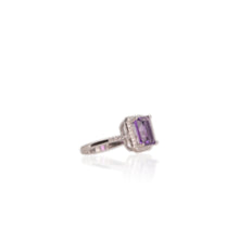 Load image into Gallery viewer, 7 x 9 mm. Octagon Cut Purple Brazilian Amethyst with Cz Halo Ring
