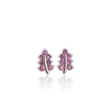 Load image into Gallery viewer, 3 mm. Round Cut Purple African Rhodolite Garnet Cluster Leaf Earrings
