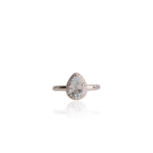 Load image into Gallery viewer, 6 x 9 mm. Pear Cut Light Blue Brazilian Aquamarine with Cz Halo Ring