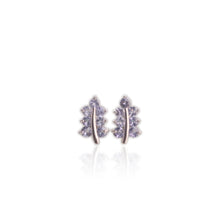 Load image into Gallery viewer, 3 mm. Round Cut Blue Violet Tanzanite Leaf Earrings