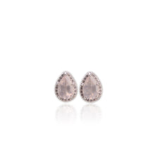 Load image into Gallery viewer, 6 x 9 mm. Pear Cut Pink African Rose Quartz with Cz Halo Earrings