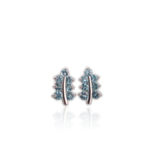 Load image into Gallery viewer, 3 mm. Round Cut Blue Cambodian Zircon Cluster Leaf Earrings