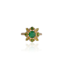 Load image into Gallery viewer, 6 mm. Cushion Cut Green Botswana Agate with Tsavorite Garnet and Cz Accents Ring