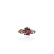 Load image into Gallery viewer, 10 mm. Round Cut Purple Uruguayan Amethyst and Topaz Trilogy Ring