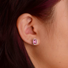 Load image into Gallery viewer, 5 x 7 mm. Cushion Cut Pink Brazilian Mystic Topaz with Cz Halo Earrings