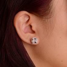 Load image into Gallery viewer, 7 mm. Cushion Cut Multi-coloured Brazilian Mystic Topaz with Cz Halo Earrings
