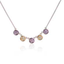 Load image into Gallery viewer, 10 mm. Round with Checkerboard Cut Purple Brazilian Amethyst and Citrine Necklace