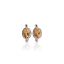 Load image into Gallery viewer, 6 x 8 mm. Oval Cut Yellow Brazilian Citrine with Cz Halo Earrings