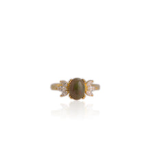 Load image into Gallery viewer, 6 x 8 mm. Oval Cabochon Black Ethiopian Opal with Cz Accents Ring