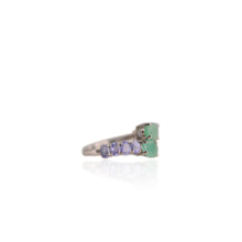 Load image into Gallery viewer, 5 x 7 mm. Oval Cut Green Brazilian Emerald and Tanzanite Cluster Ring (Blemished)
