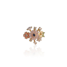 Load image into Gallery viewer, 10 mm. Carved Flower Pink Mother of Pearl with Cz and Enamel Accents Cluster Ring