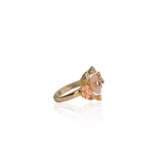 Load image into Gallery viewer, 10 mm. Carved Flower Pink Mother of Pearl with Cz and Enamel Accents Cluster Ring